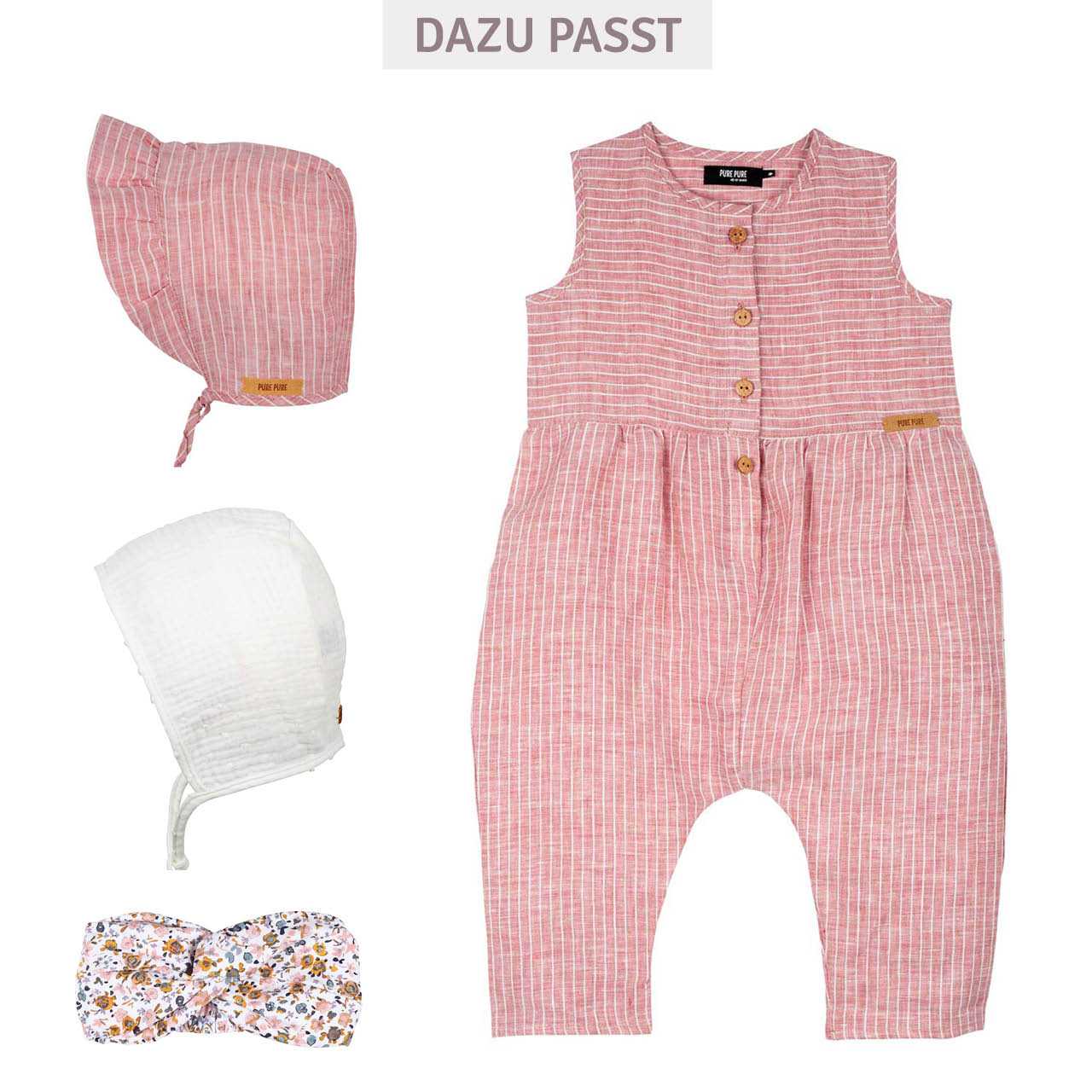 Sommer Leinen Häubchen Baby korall-rosa