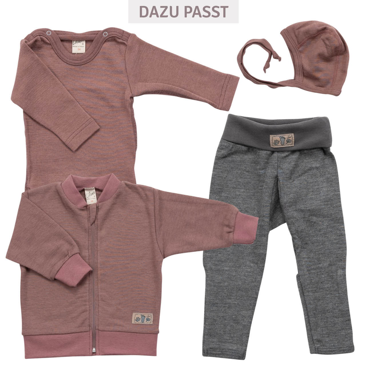 Babyjacke Wolle Seide mit Bündchen mauve