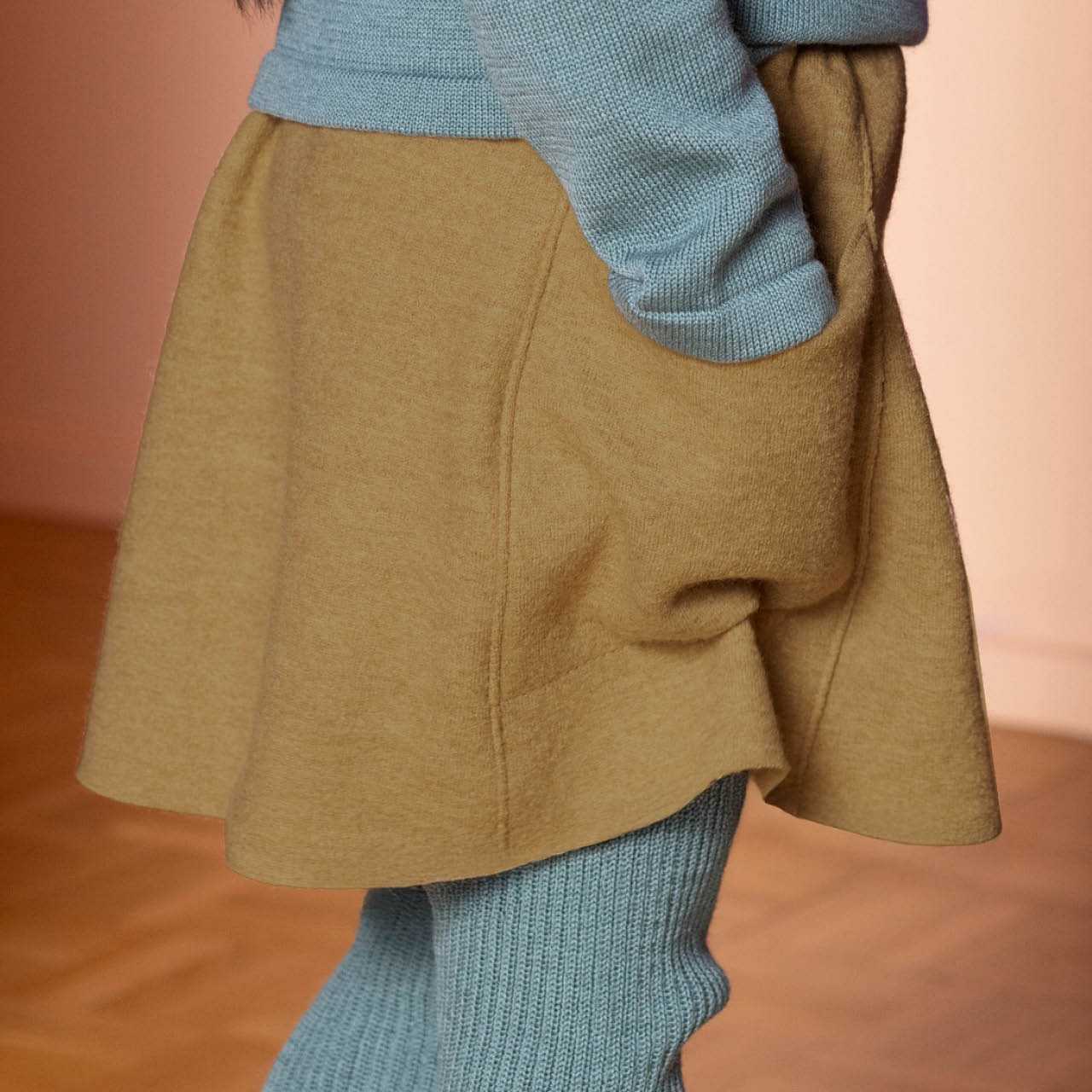 Warmer Woll Rock mit Strickbund karamell