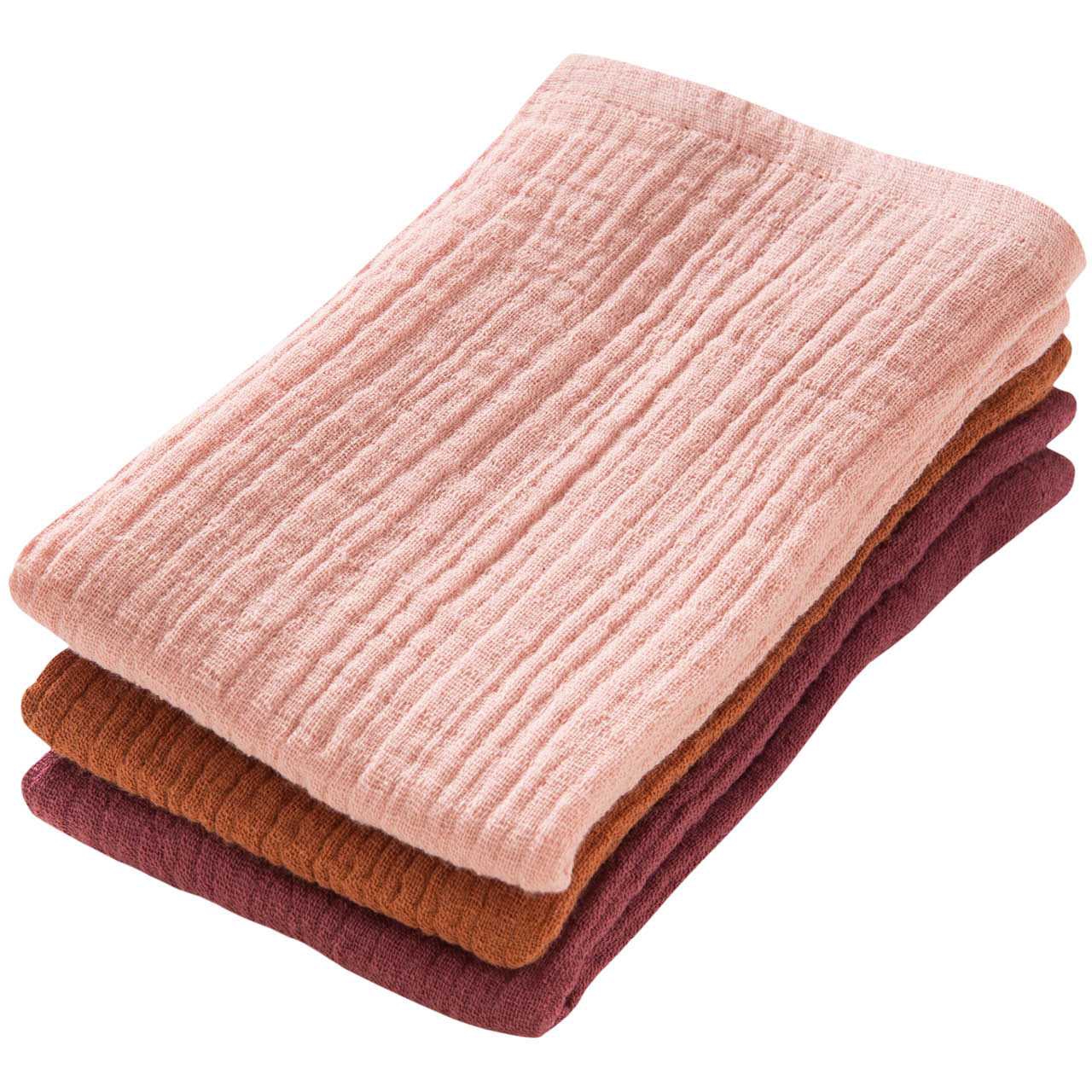 Mullwaschlappen 3er Pack 25 x 25 bordeaux, zimt, rosa