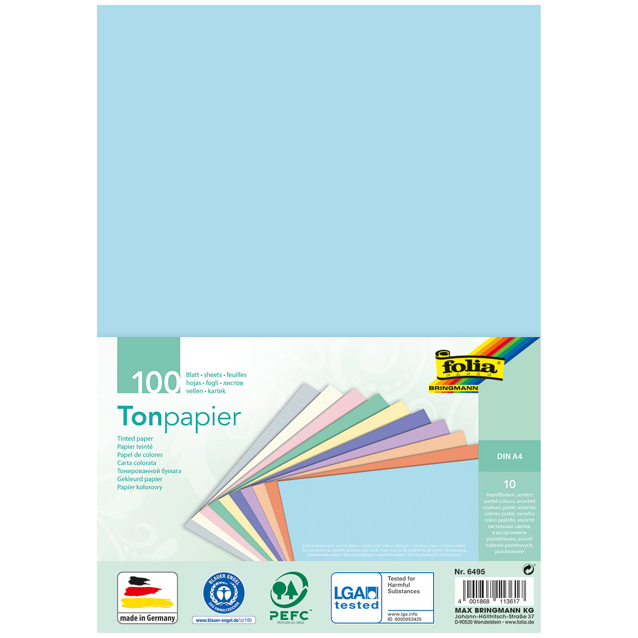 Tonpapier pastell DIN A4 100 Blatt recycelt