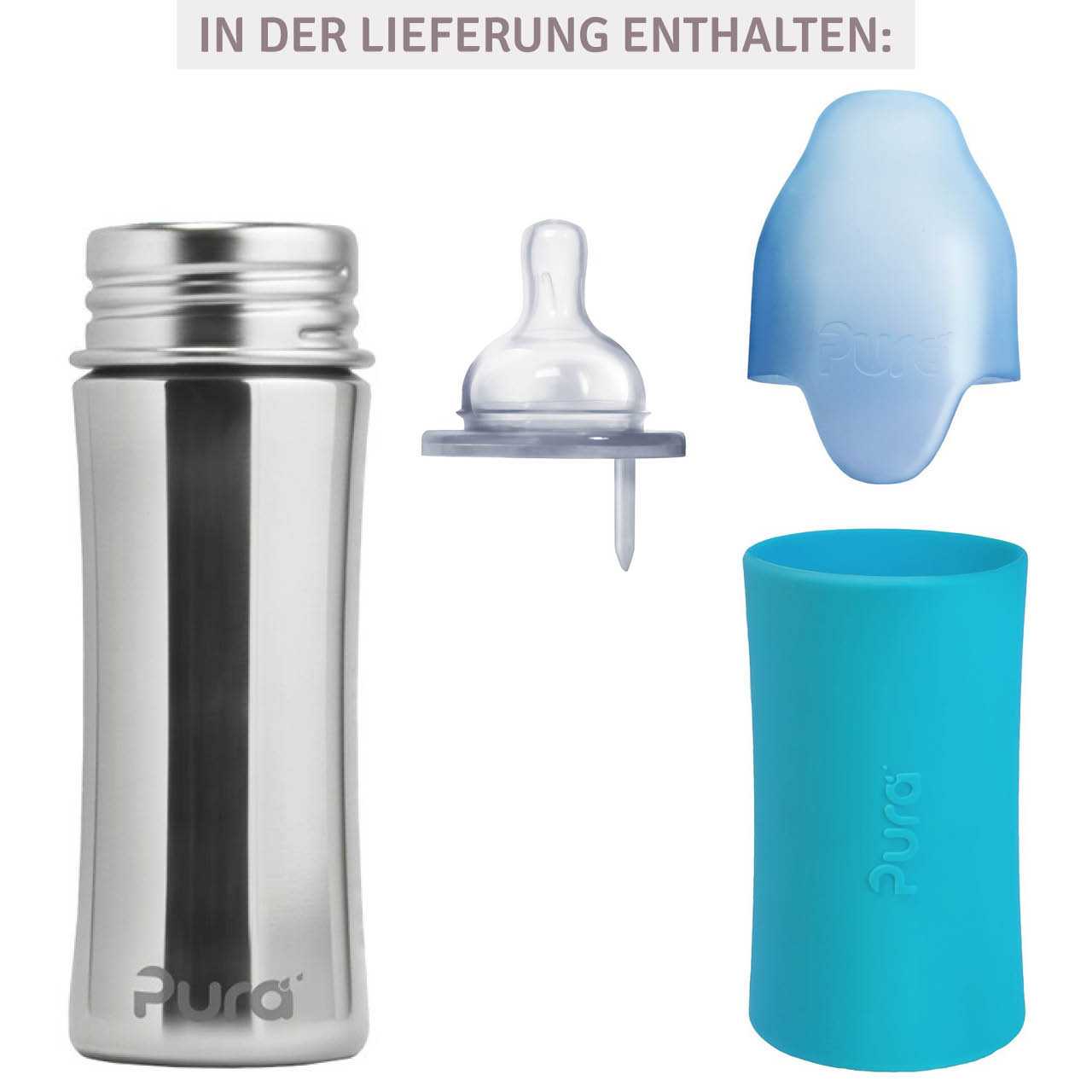 Pura kiki Babyflasche mitwachsend ab 3 Monate aqua-blau