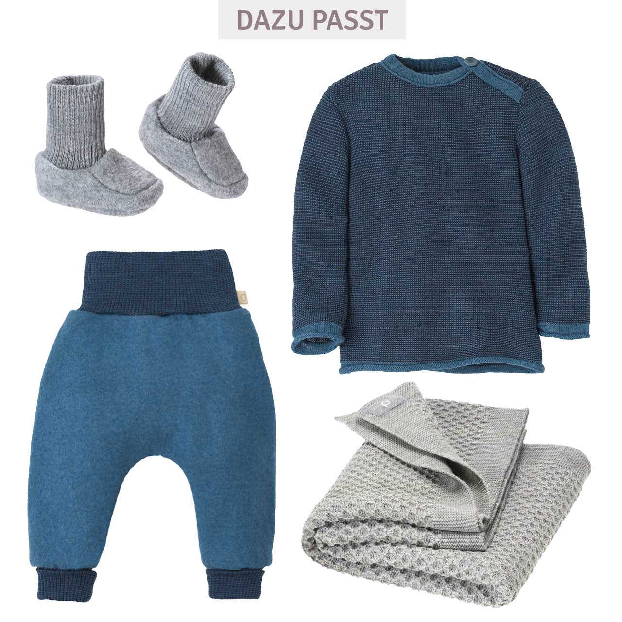 Pullover Baby Schurwolle taubenblau-indigo meliert