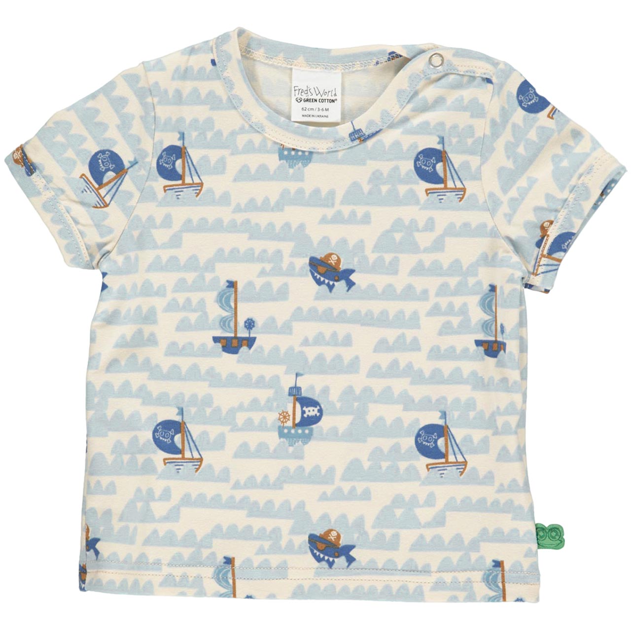 Kurzarm T-Shirt Piratenschiffe creme-hellblau