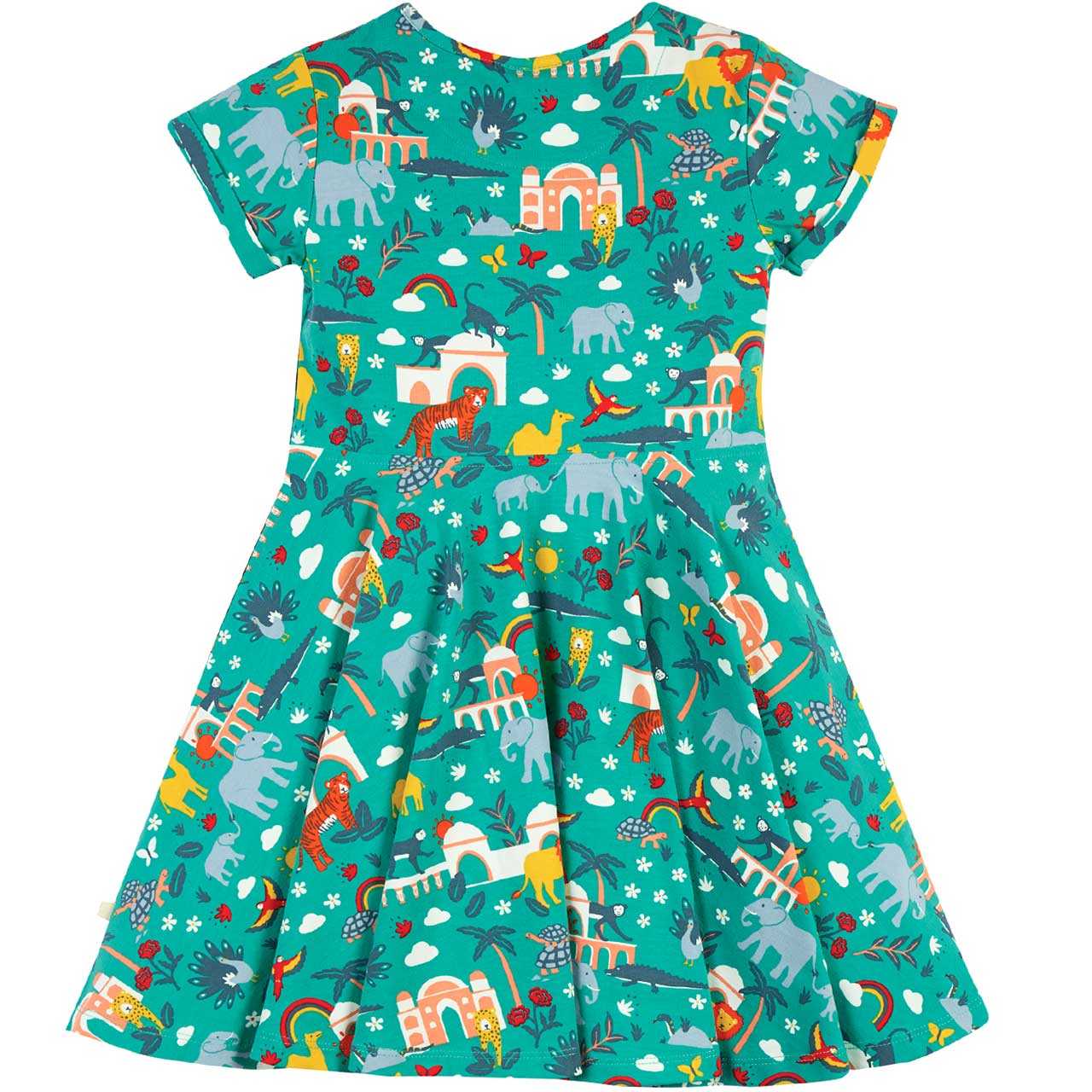 Flatter Sommerkleid grün mit Tieren