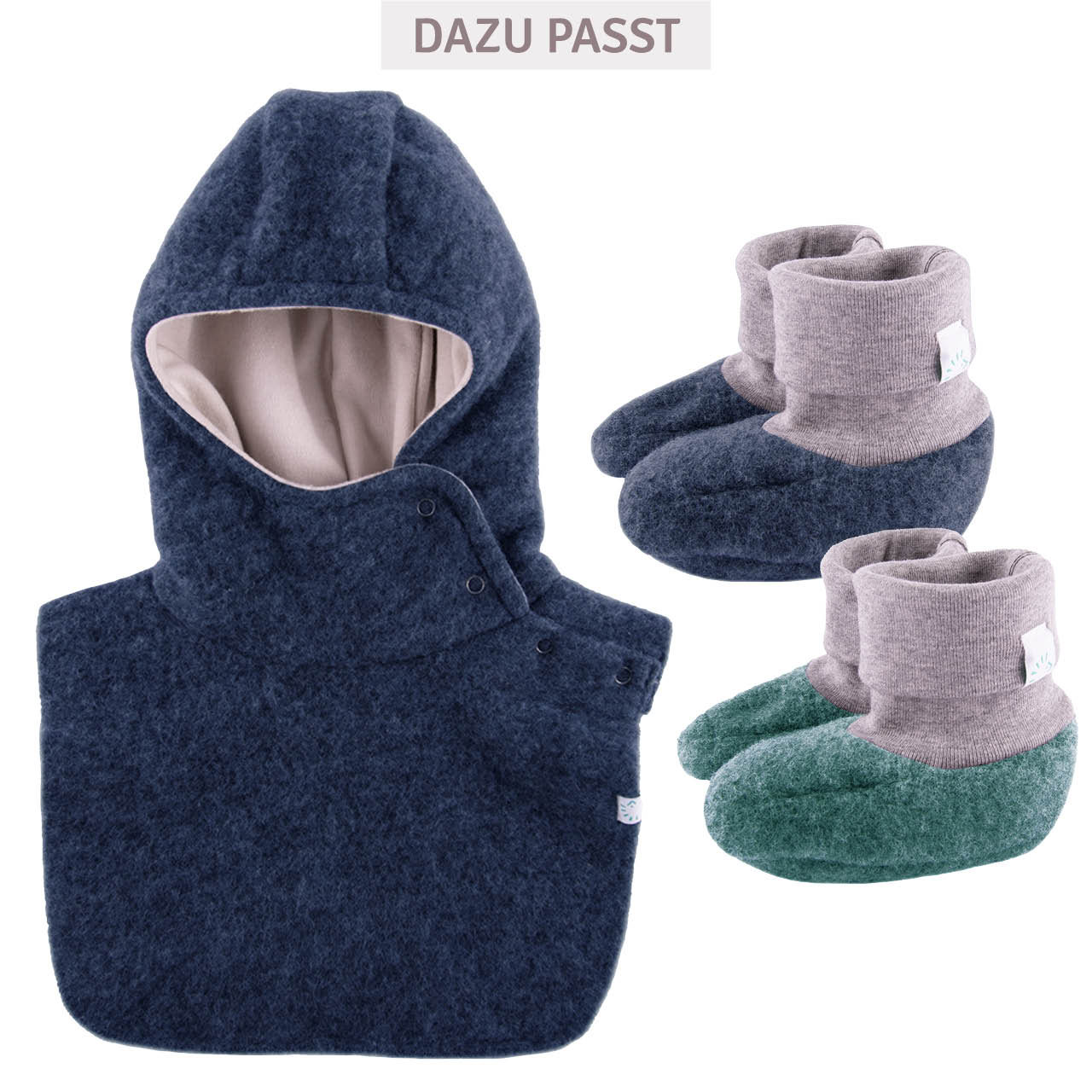 Warme Wollfleece Schlupfhaube dunkelblau