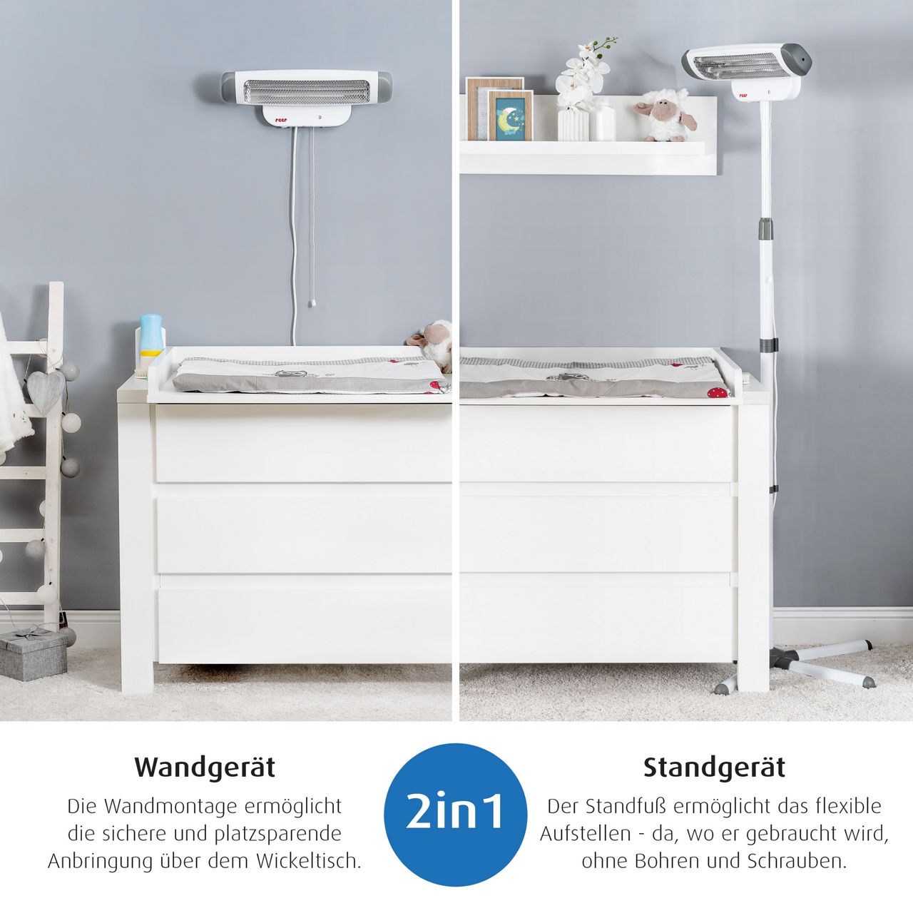 2in1 Wickeltisch - Heizstrahler - Stand- od. Wandmontage