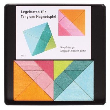 Tangram Magnetspiel in Pink-Orange und Blau-Grün mit Legekarten