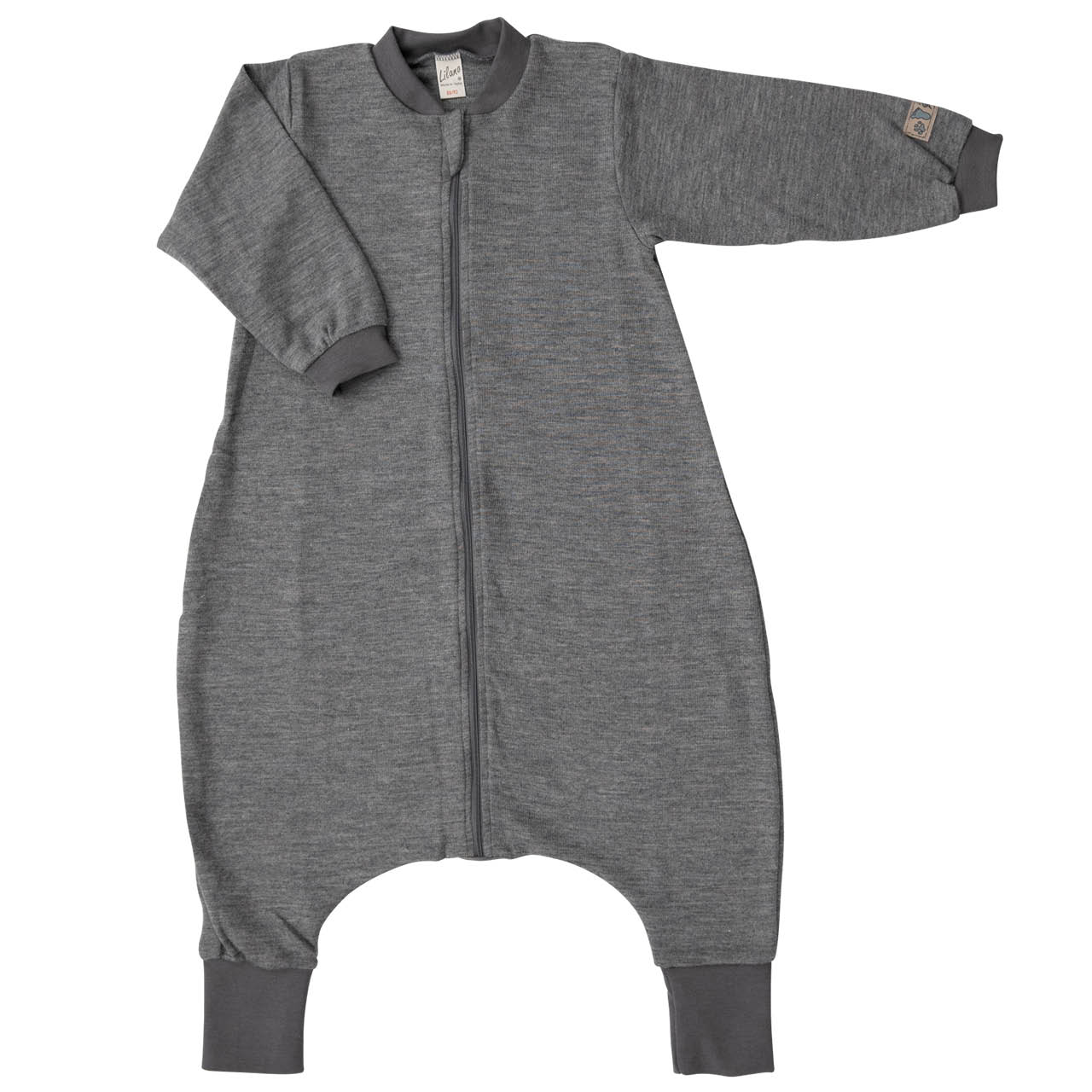 Babyschlafsack Wolle Seide mit Fuß grau