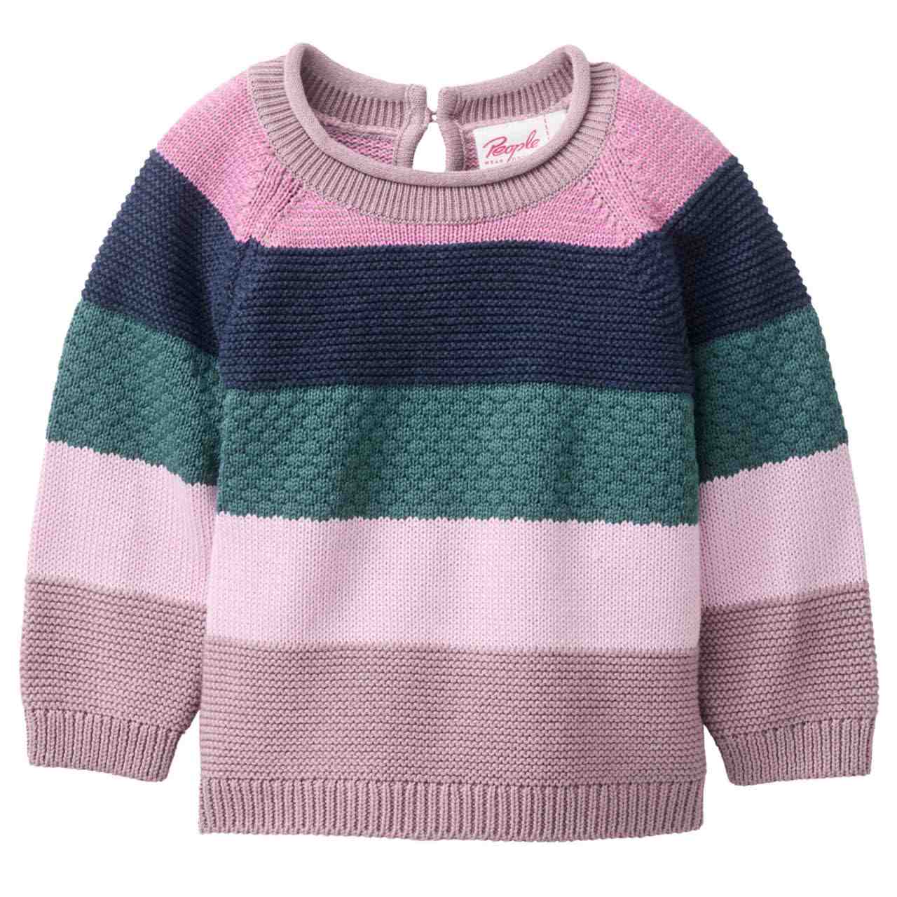 Warmer Strick Pullover rosa geringelt