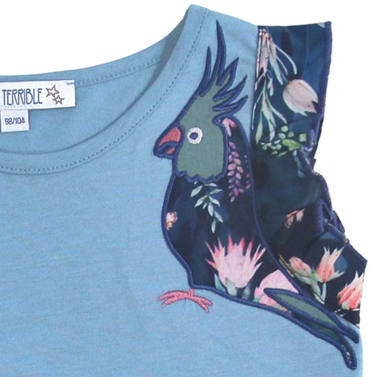 Sommer Shirt Papagei hellblau Aufnäher