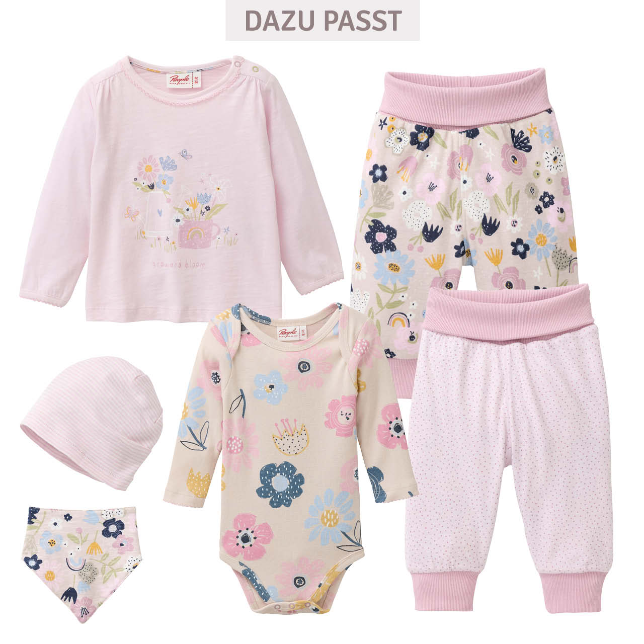 Edler Jersey Langarmbody große Blumen hellbeige